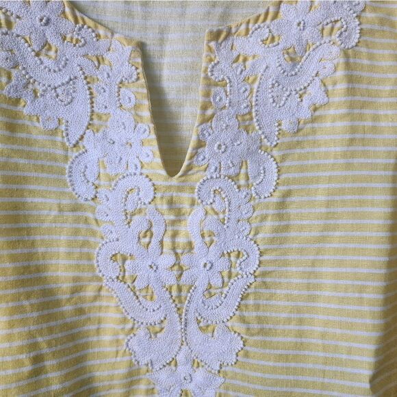 Talbots 100% linen Beach breeze stripe 2/4 sleeve blouse - Picture 3 of 13